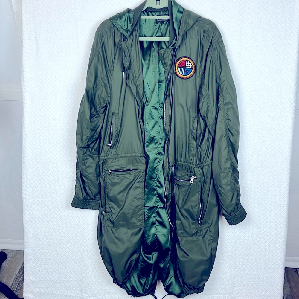 Cordova 🆕 Hooded Coat Zip Up Long Tech Trench Jacket Windbreaker Sz. L Green